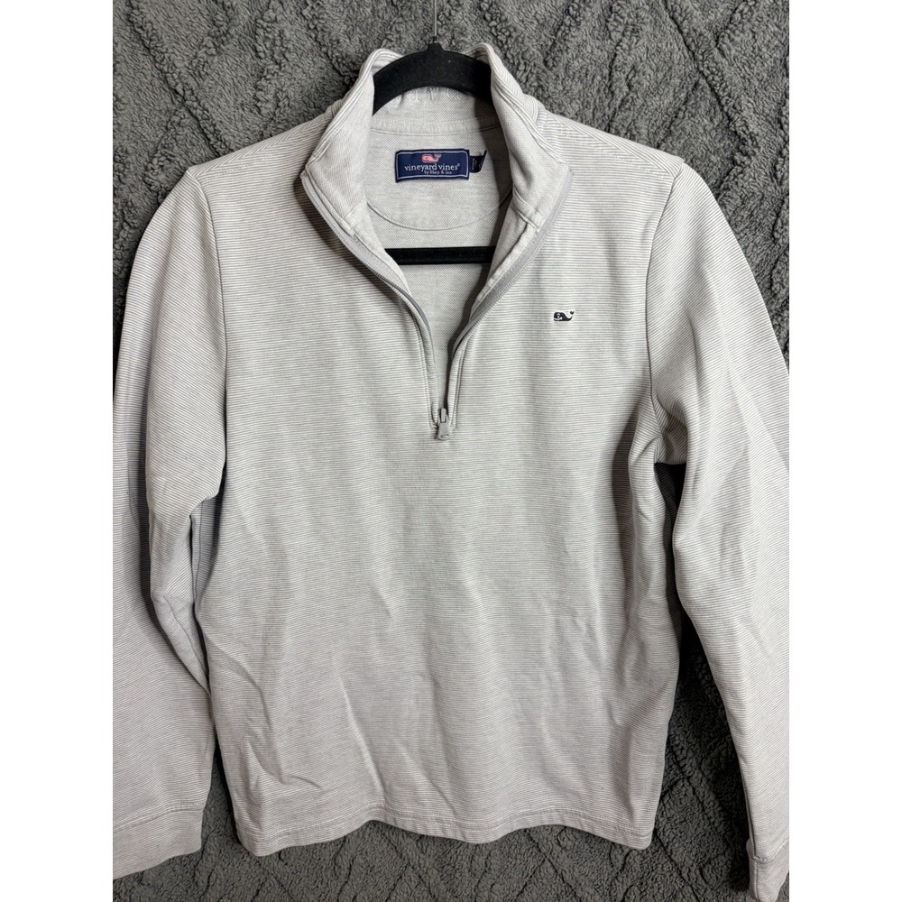 Vineyard Vines 1/4 Zip Sweatshirt Youth XL Gray Stripe Whale Logo Pullover